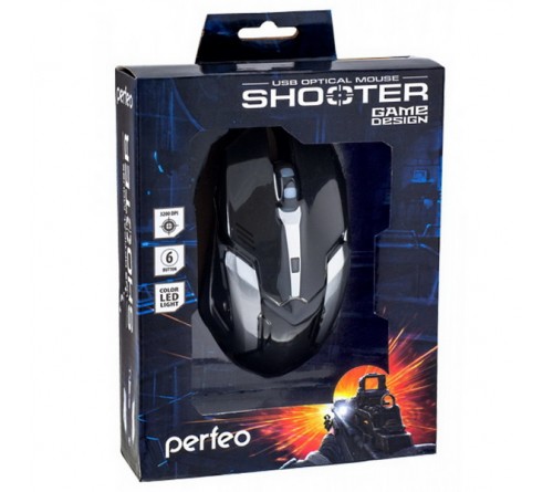 Мышь Perfeo  Shooter                      (USB, 3200dpi,Optical) Black Игровая Подсветка Коробка (PF_5020)