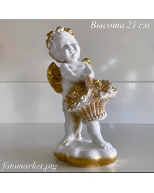 Сувенир Агел с корзиной белый с золотом, гипс, 21 см 