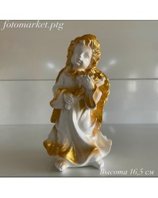 Сувенир Агел девочка с букетом белый с золотом, гипс, 16,5 см 