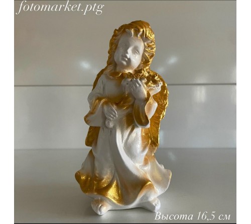 Сувенир Агел девочка с букетом белый с золотом, гипс, 16,5 см 
