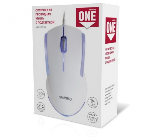 Мышь Smart Buy  350 W  ONE          (USB, 1000dpi,Optical) White Soft-Touch Коробка