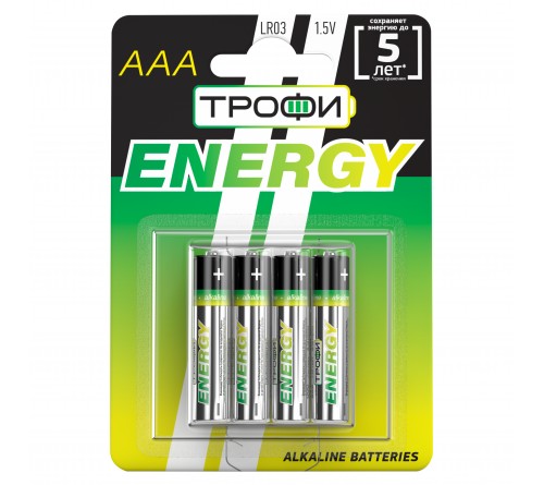 Батарейка ТРОФИ            LR03  Alkaline  (  4BL)(12)(144) ENERGY Alkaline
