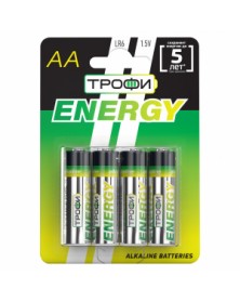 Батарейка ТРОФИ            LR6  Alkaline  (  4BL)(40)(720) ENERGY Alkaline..
