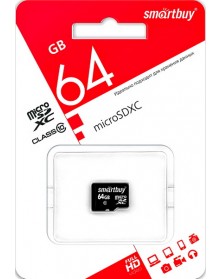 Карта памяти  MicroSDXC     64Gb (Class  10)  SmartBuy  без Адаптера UHS-1..