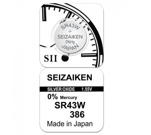 Батарейка SEIZAIKEN 386 (SR43W) Silver Oxide 1.55V (1/10/100)