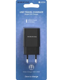 Сетевое Зарядное Устройство 220V- 1*USB выход   Borofone BA 20A  2.1A Black..