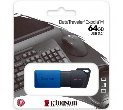 USB Флеш-Драйв  64Gb  Kingston  DT Exodia M USB 3.0 Black-Blue Сдвижной колпачок