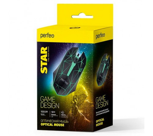 Мышь Perfeo  Star                            (USB, 1000dpi,Optical) Black Игровая Подсветка Коробка (PF_A4799)