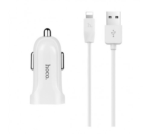 Набор Автомобильное Зарядное Устройство + Кабель USB- Lighting iPhone Hoco Z    2A  2.1A,White