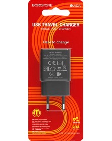 Сетевое Зарядное Устройство 220V- 1*USB выход   Borofone BA 52A  2.1A Black Огнестойкий пластик!