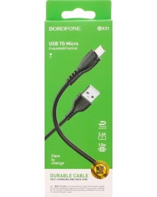 Кабель  USB - MicroUSB Borofone BX 51 1.0 m,2.4A Black,коробочка Пластик..