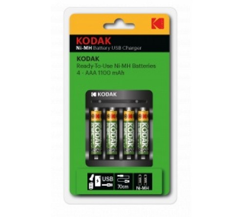 Зарядное устройство  KODAK         USB Overnight charger with 4 x 1100 mAh [K4AA/AAA] (6/48)
