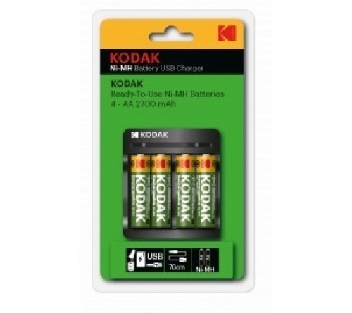 Зарядное устройство  KODAK         USB Overnight charger with 4 x AA 2700 mAh [K4AA/AAA] (6/48
