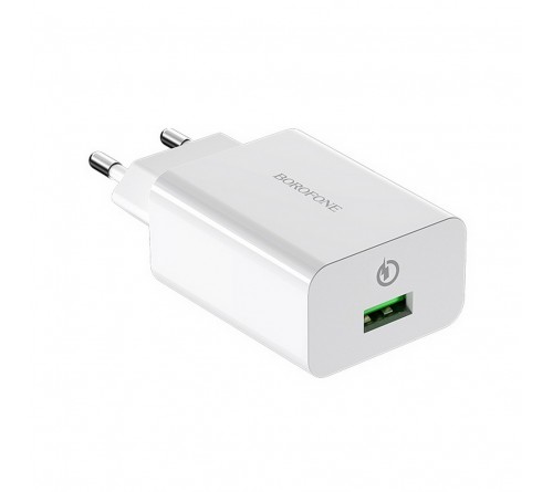Сетевое Зарядное Устройство 220V- 1*USB выход   Borofone BA 21A  2.4A White QC 3.0 Fast Charger