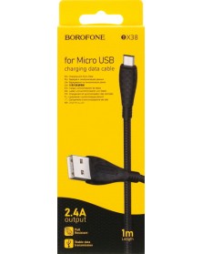 Кабель  USB - MicroUSB Borofone BX 38 1.0 m,2.4A Black,коробочка Ткань