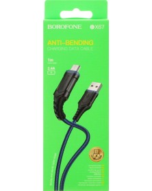 Кабель  USB - MicroUSB Borofone BX 67 1.0 m,2.4A Blue,коробочка Ткань