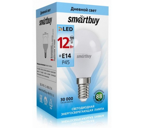 Лампа светодиодная SmartBuy (LED) P45-  12W-4000K E14 Днвной свет