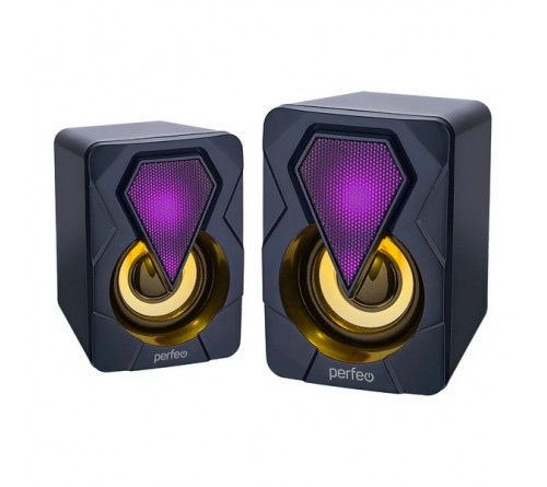 Колонки Perfeo PF-  Shine                        2.0 (2*   3W)  Black Пластик, питание 5V или от USB (PF_A4438) Игровой Дизайн 7 цветов подсветки