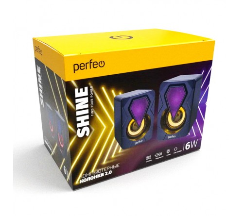 Колонки Perfeo PF-  Shine                        2.0 (2*   3W)  Black Пластик, питание 5V или от USB (PF_A4438) Игровой Дизайн 7 цветов подсветки