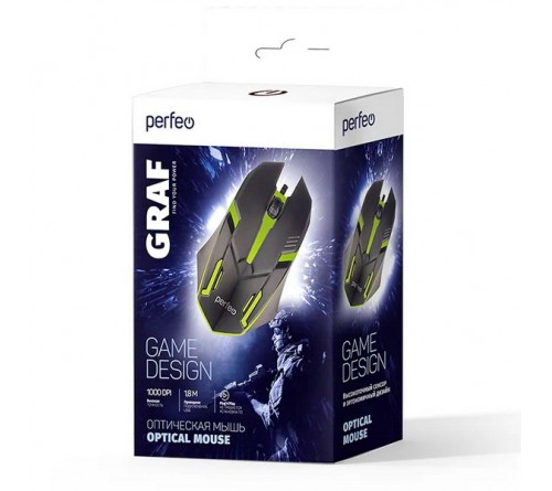 Мышь Perfeo  Graf                            (USB, 1000dpi,Optical) Black Игровая Подсветка Коробка (PF_A4798)