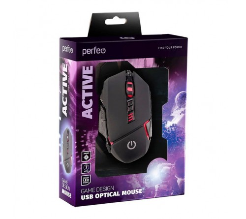Мышь Perfeo  Active                      (USB, 6400dpi,Optical) Black Игровая Подсветка Коробка (PF_B4889)
