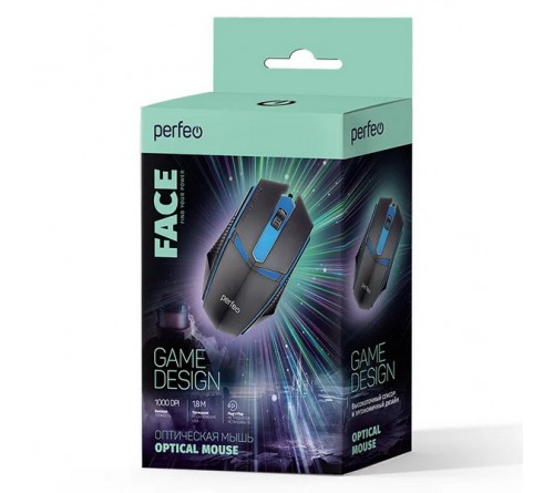 Мышь Perfeo  Face                          (USB, 1000dpi,Optical) Black Игровая Подсветка Коробка (PF_B4797)