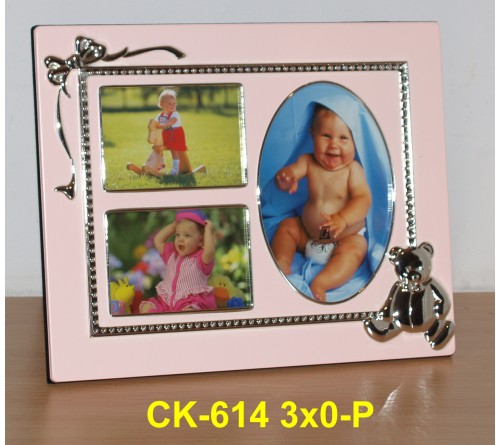 Ф/Рамка POLDOM  CK-614 N 3*0-P  на 3 фото металлическая Детская  розовая    