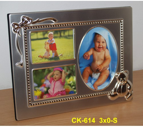 Ф/Рамка POLDOM  CK-614 N 3*0-S  на 3 фото металлическая Детская  серебро    