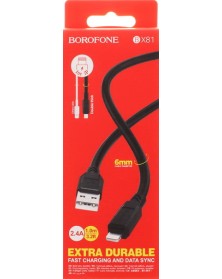 Кабель  USB - Lighting iPhone Borofone BX 81 1.0 m,2.4A Black,коробочка Сил..