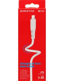 Кабель  USB - MicroUSB Borofone BX 48 1.0 m,2.4A White,коробочка Пластик