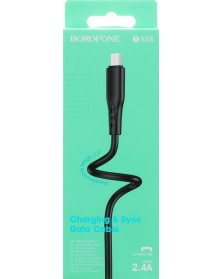 Кабель  USB - MicroUSB Borofone BX 48 1.0 m,2.4A Black,коробочка Пластик