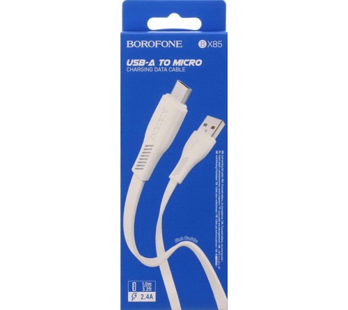 Кабель  USB - MicroUSB Borofone BX 85 1.0 m,2.4A White,коробочка Пластик
