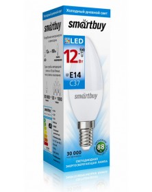 Лампа светодиодная SmartBuy (LED) C37-  12W-6000K E14 Холодный Дневной свет..