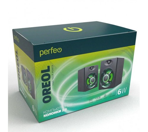 Колонки Perfeo PF-  Oreol                        2.0 (2*   3W)  Black Пластик, питание 5V или от USB (PF_A4440) Игровой Дизайн 7 цветов подсветки
