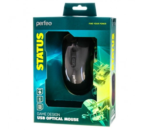 Мышь Perfeo  Status                        (USB, 6400dpi,Optical) Black Игровая Подсветка Коробка (PF_B4884)