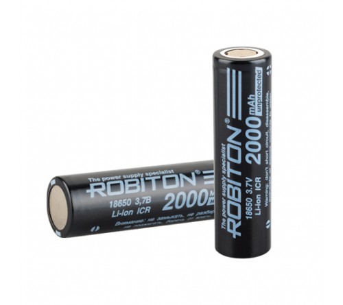 Аккумулятор   Li-ion Robiton 18650 PC1 3.7V 2000mAh без защиты с ПЛОСКИМ контактом (1/80/160