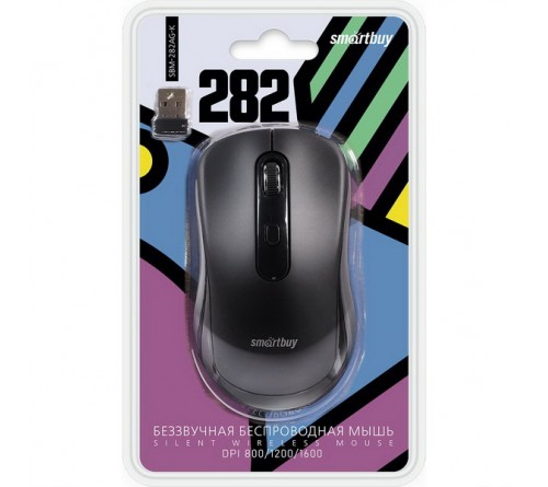 Мышь Smart Buy  282 AG-K               (Nano,1600dpi,Optical) Black,Беспроводная,Беззвучная Блистер