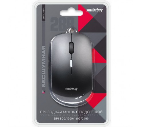 Мышь Smart Buy  288 K                     (USB,   800dpi,Optical) Black Беззвучная Блистер