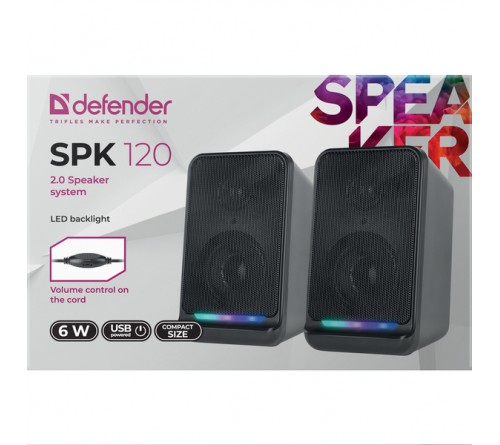 Колонки DEFENDER SPK120                  2.0 (2*   2W)  Пластик, питание 5V или от USB LED подсветка