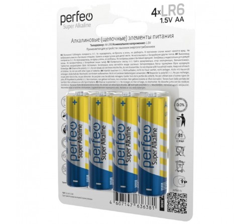 Батарейка PERFEO            LR6  Alkaline  (  4BL)(120)(360)  Super Alkaline 