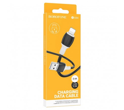 Кабель  USB - Lighting iPhone Borofone BX 84 1.0 m,2.4A Black,коробочка Пластик