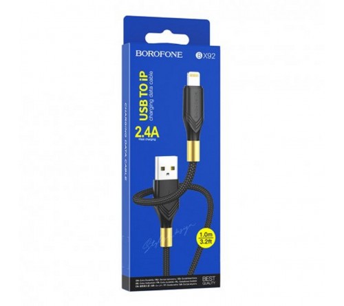 Кабель  USB - Lighting iPhone Borofone BX 92 1.0 m,2.4A Black,коробочка
