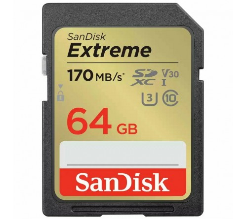 Карта памяти  SDXC    64Gb (Class  10)  SanDisk Extreme V30 UHS-1 U3 170Mb/s