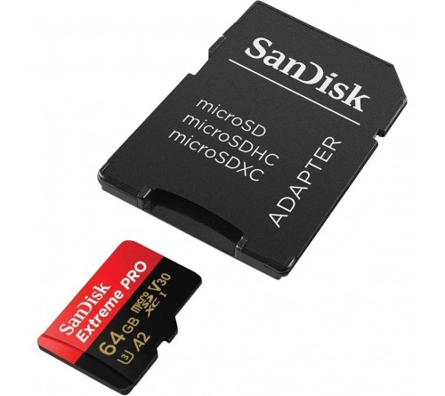 Карта памяти  MicroSDXC     64Gb (Class  10)  Sandisk +  Адаптер SD Extreme PRO A2 V30 UHS-1 U-3 200Mb/s