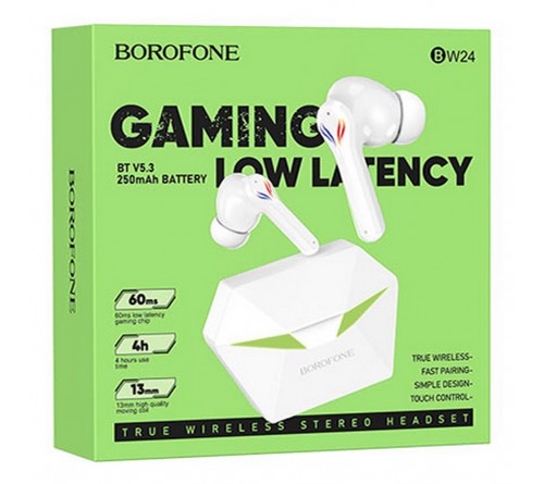Гарнитура Borofone BW 24 TWS        (Вакуумная)             (    ) White   HiFi ДУ Bluetooth v5.3,Беспроводная
