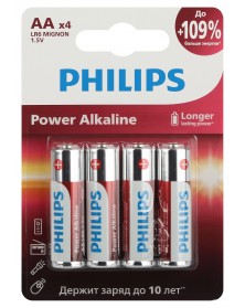 Батарейка PHILIPS            LR6 AA  Alkaline  ( 4BL) Power 1.5V ( 48/192)