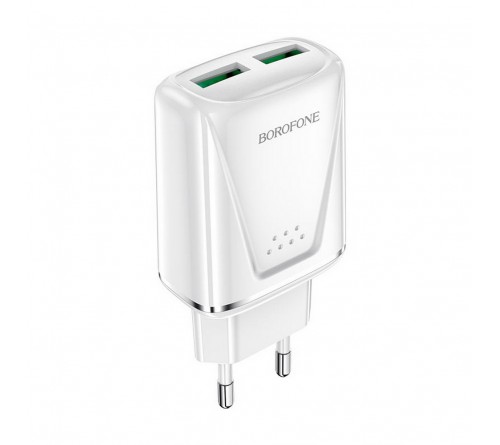 Сетевое Зарядное Устройство 220V- 2*USB выхода  Borofone BA  54A  2.1A,White QC3.0 Огнестойкий пластик! Fast Charger