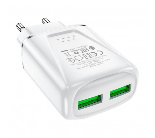 Сетевое Зарядное Устройство 220V- 2*USB выхода  Borofone BA  54A  2.1A,White QC3.0 Огнестойкий пластик! Fast Charger