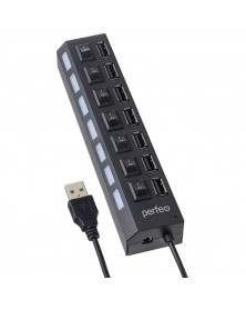 USB-концентратор Perfeo (PF-H033 Black) 7 портов с выключателями (PF_C3223)..