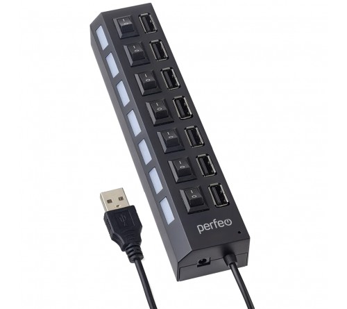 USB-концентратор Perfeo (PF-H033 Black) 7 портов с выключателями (PF_C3223)